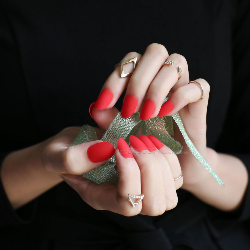 

New Matte False nails short Round head Pointed Red fake nail full cover Pure colour candy 24pcs Full sets beautiful Sexy, 1 set