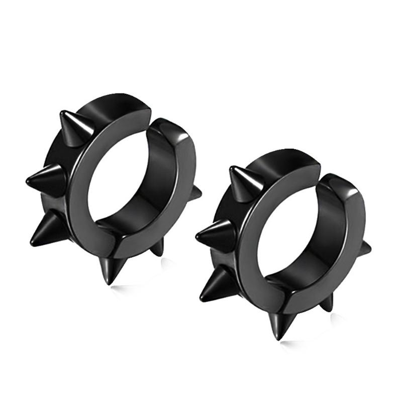 

2PCS Black Gold Plated Spines Men Women Punk Ear Clip Stainless Steel Rivet Spike Rock Jewelry Round Circle Puncture Accessory