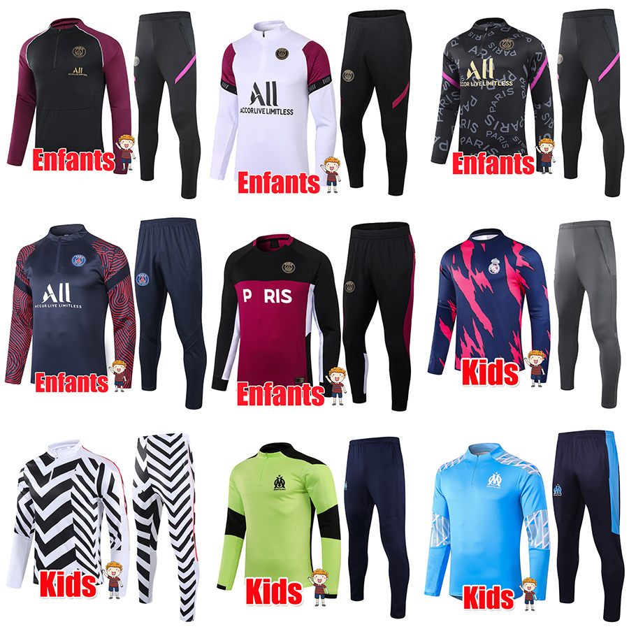 

Kids 20 21 Real Madrid Football Training Suit United Marseille Soccer Tracksuit 2020 2021 MBAPPE Paris Enfants Survetement Chandal Jogging, Kids paris black printing 902