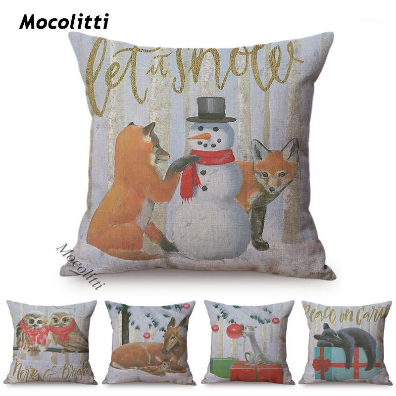 

Vintage Christmas Decoration Cushion Cover Cute Small Animal Deer Festive Atmosphere Home Decor Sofa Throw Pillow Case1, K237-4