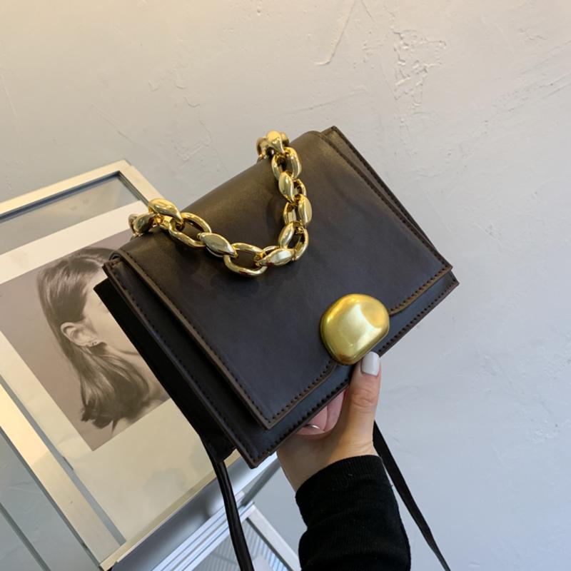 

Fashion Solid Color Purse Women Portable Autumn PU Leather Chain Messenger Tote Bag Street Travel Handbag, Coffee