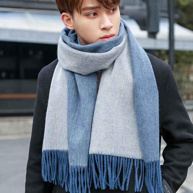 

100% Wool Scarf Men Fashion Reversible Neckscarf Echarpe Winter Cashmere Scarf Male Warm Solid Foulard Hommes