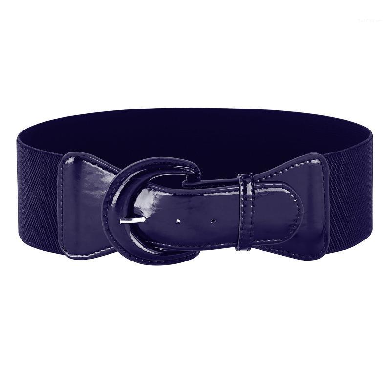

Women fashion belts Ladies Girls brand design solid color Wide Polyurethane Leather Buckle Stretchy belts Elastic Waist Belt1, Beige