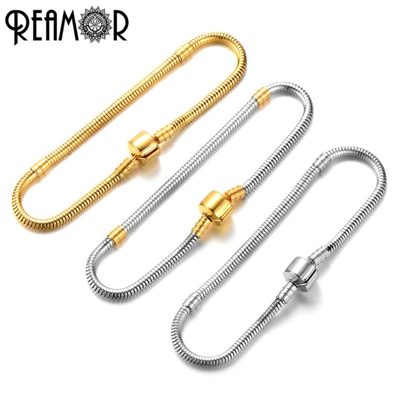

Reamor On Sale 5pcs Gold/Silver Color Stainless Steel Snake Chain Basic Bracelets Fit DIY Original Bracelet Bangle Women Jewelry
