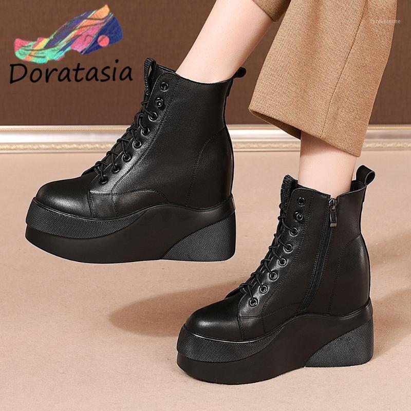 

DORATASIA Brand Designer Women shoes lace Wedges Platform Zipper Shoes 2021 New Arrival Autumn Boots Women Ankle Boots1, Black short plush