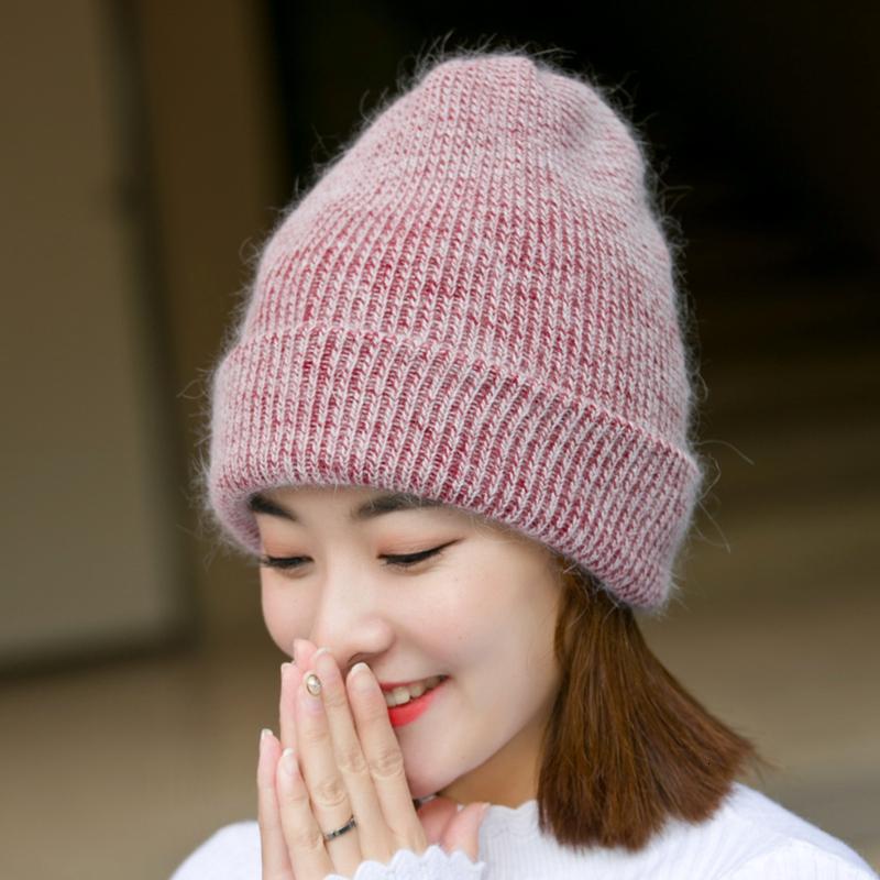 

Women knitted Winter Hat female Warm fluff beanie Girl Solid Bonnet femme Skullies beanies Soft Hats Women's Winter Caps, Black