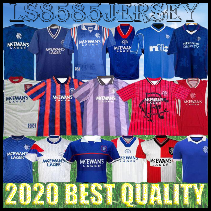 

Retro 99 01 Glasgow Rangers 87 90 92 94 96 97 08 blue soccer jerseys GERRARD GASCOIGNE LAUDRUP MCCOIST Uniforms Rangers red football Shirts, Black;yellow