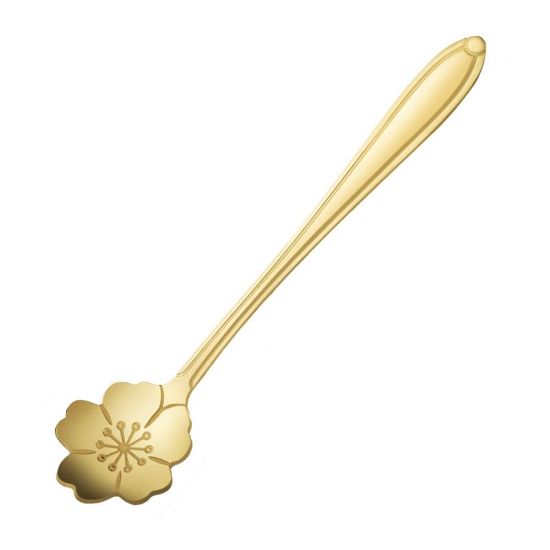 

8 Pcs Cherry Blossoms Stainless Steel Coffee Spoon Teaspoons Ice Cream Sugar Cutlery Gold Kitchen Tableware JA55