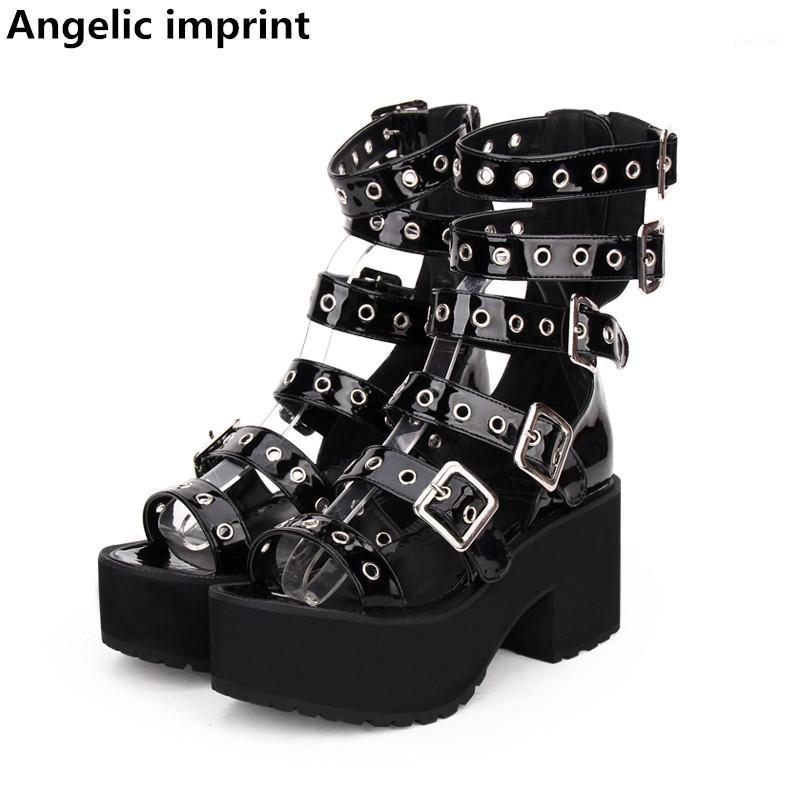 

Angelic imprint mori girl Women punk motorcycle shoe lady lolita ankle Boots woman high trifle heels pumps summer sandals 8cm1, Pl