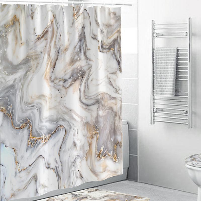 

Art Marble Print Shower Curtain Modern Bathroom Washroom Decor Thick Bathtub Cover Mat Pad Waterproof Moldproof Bath Curtain1
