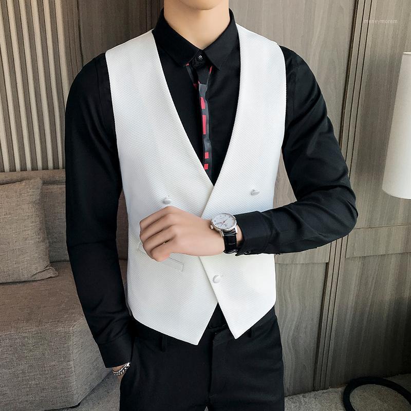 

men's vests Personalised design for men's suit waistcoat Solid color Party dress vest fashion slim fit sleeveless vests white1, Black