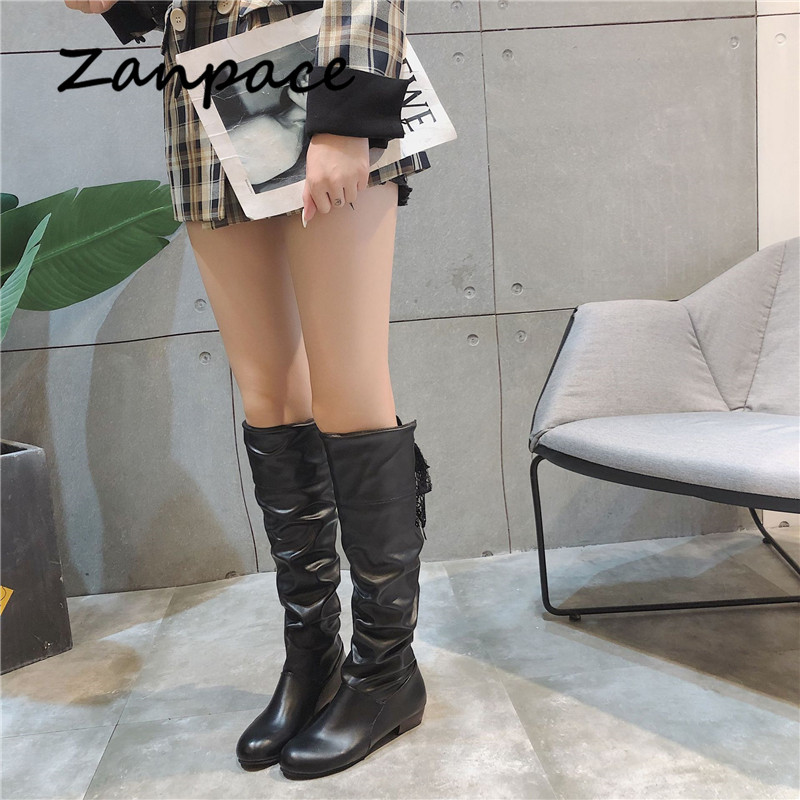 

ZANPACE Fashion Leather Women Thigh High Boots 2020 Flat Heels Sexy Woman Shoes Long Knee High Boots Women Size 35-43, Red