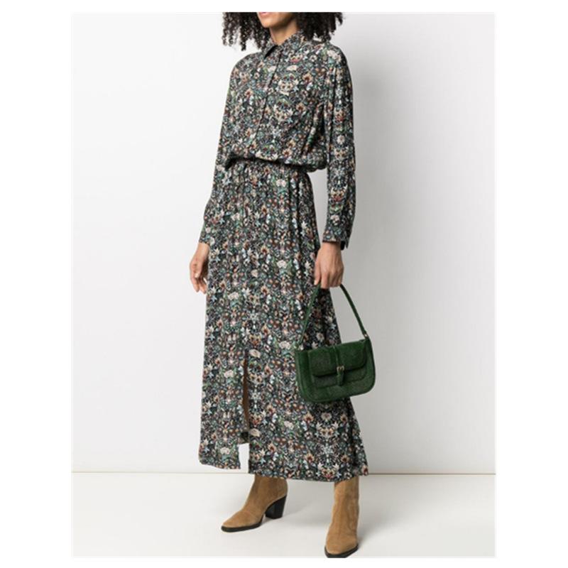 

Floral Printed Women Long Robes Turn-down Collar Long Sleeve Laides Dresses 2021 New, As pic