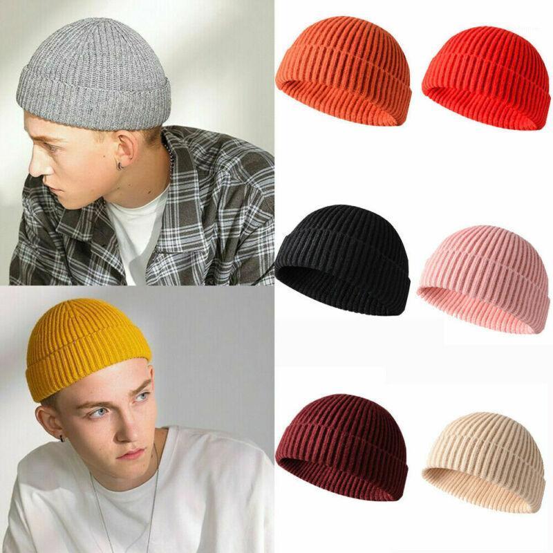 

Winter Women Men's Warm Knit Hat Beanie Skullcap Sailor Cap Cuff brimless hat1, Black