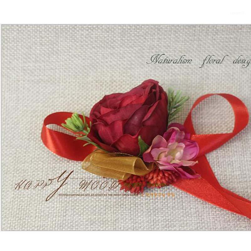 

Free Shipping 2020 New Arrival 5 Colors Korean Western Style Bride Groom Wedding Corsages and Boutonnieres Rose Wrist Flower1, Pink