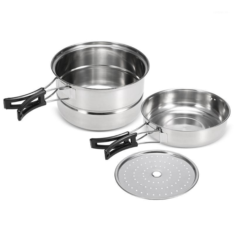 

3Pcs Camping Cookware Set Stainless Steel Pot Frying Pan Steaming Rack Outdoor Home Kitchen Cooking Set Outdoor Tableware1