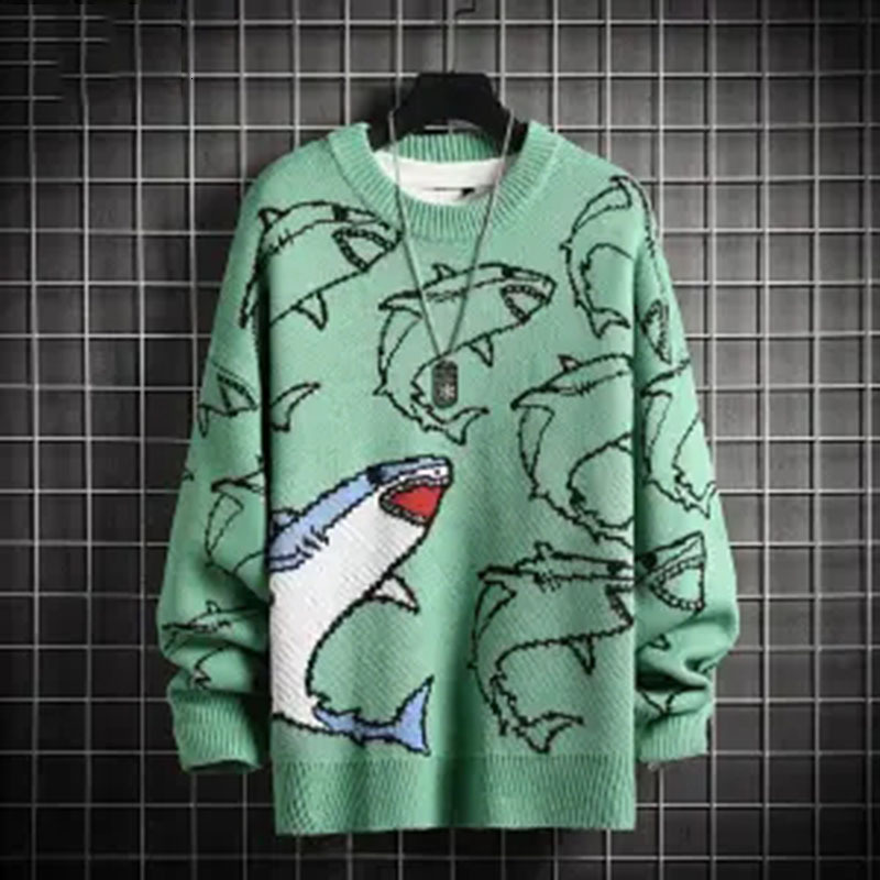 

2021 Men's Black Knitted Winter Vest Little Monster Print Sweater CWXQ, Blue