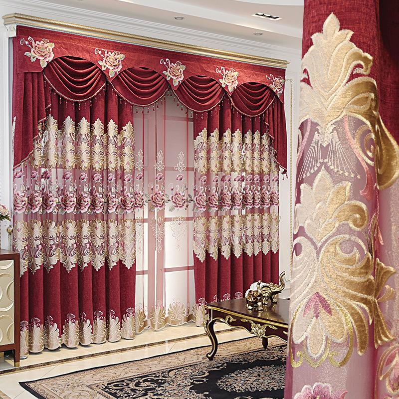 

European style chenille hollowed out embroidery shading window screen custom curtain finished living room bedroom, Tulle