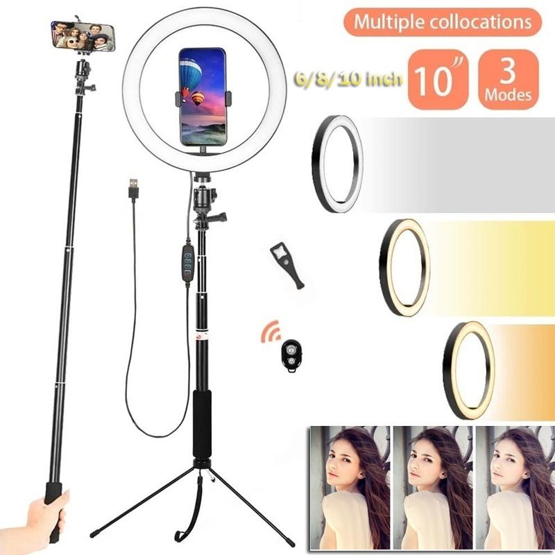 

6/8/10 Inch Handheld & Tripod makeup Ring Light stand Tripod Ring Light with Selfie Stick Photography LED