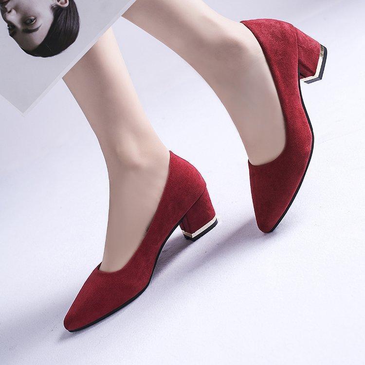 

Single Shoes Female Thick with Large Size Women's Shoes Pointed Shallow Mouth Suede Red High Heels Womens Heels S01691, Black