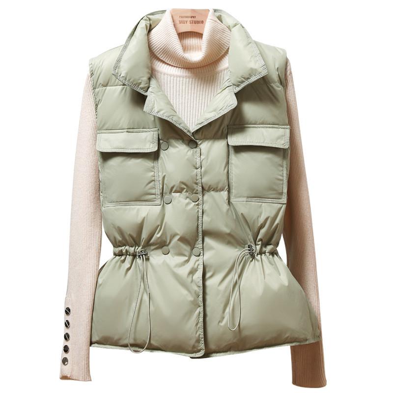 

Femme veste Down the new women' winter VestVest Thin section Stand-up collar waist korean fashion clothing sets womens outfits, Black