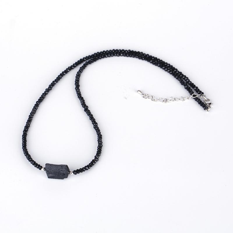 

Black Jewelry Natural Raw Rough Tourmerline Precious Healing Pendant Charm Glass Chain Choker Necklace For Women