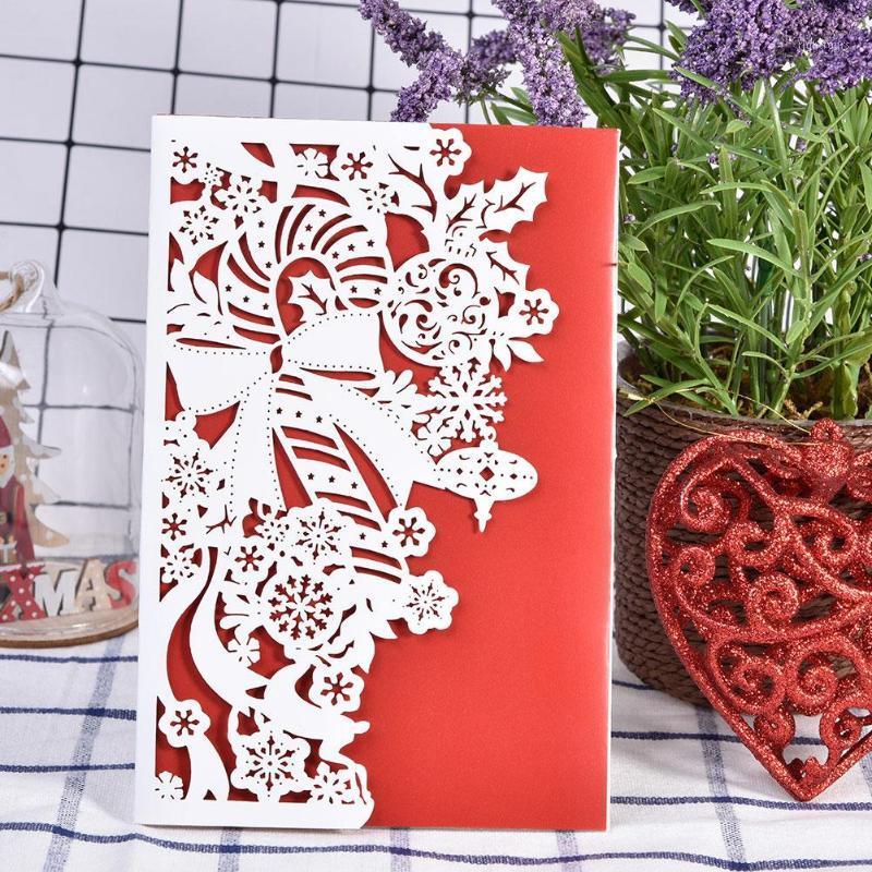 

10Pcs Christmas Greeting Cards 3D Wreath Deer Laser Cut Hollow Out Invitation Card With Envelope Wedding Christmas Cards1