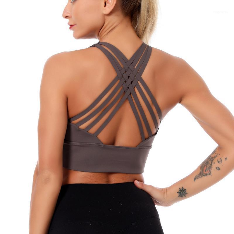 

Ladies Sexy Backless Sports Cross Straps Bras High Stretch Training Fitness Tank Tops Yoga Training Running Sports Bras Gym Wear1, Ns-w035 grey