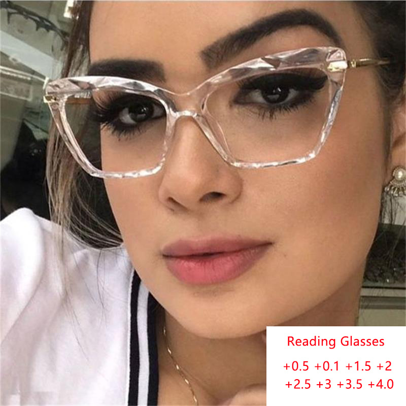 

Hot Reading Glasses Clear Cat Eye Prescription Eyeglasses Frame Ladies Women fake Luxury Designer Hyperopia glasses With degrees, White;black