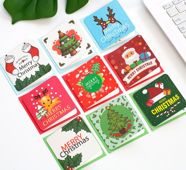 

Christmas greeting cards new year retro cartoon Santa Claus snowman deer card Christmas Eve blessing card 24 designs per set 7x7cm