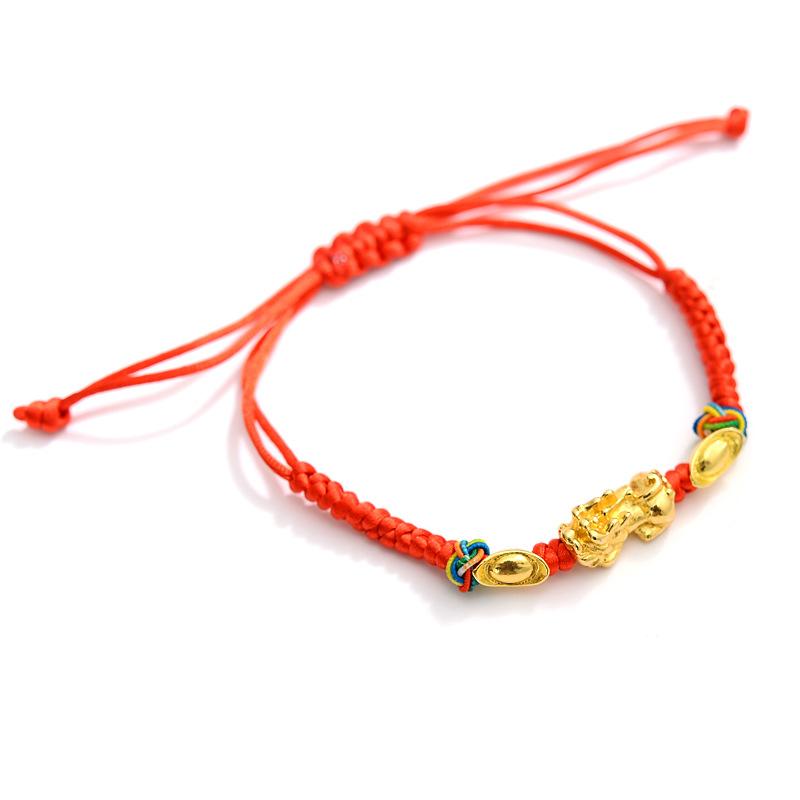 

Amulet Hand-woven Red Rope Bracelet with Golden Pi Xiu Charms Pendant JL