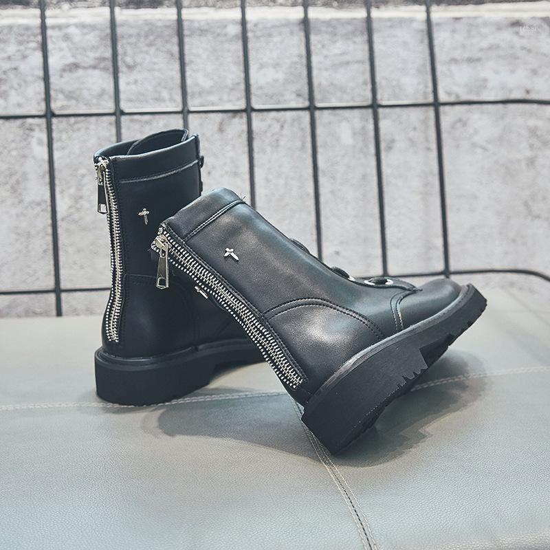 

Zipper PU Cross-tied Women Mid Calf Boots Flat Square Heel Leisure Round Toe Mature Vintage Winter Boots Plus Size Shoes1, As pic
