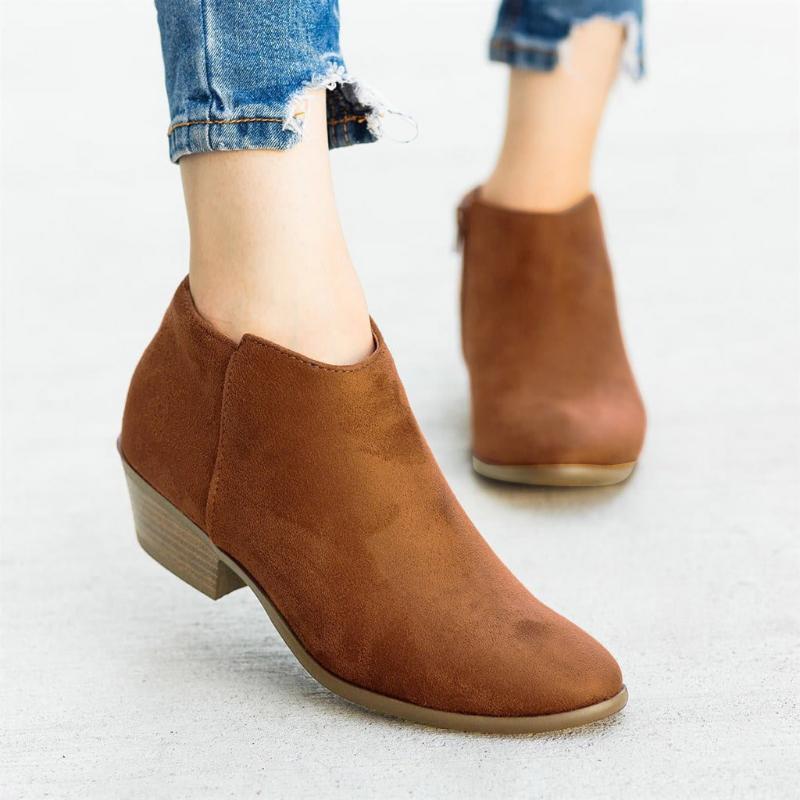 

Women's Leopard Leather Boots Fashion Casual Rome Retro Short Ankle Boots For Women Zipper Square Heels Shoes Woman Chaussures, Co