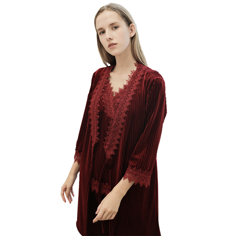 

2021 New Autumn Golden Veet for the Solid Korean Woman Sexy Nightgown with Casual Female Pyjamas Homewear N08d, Red