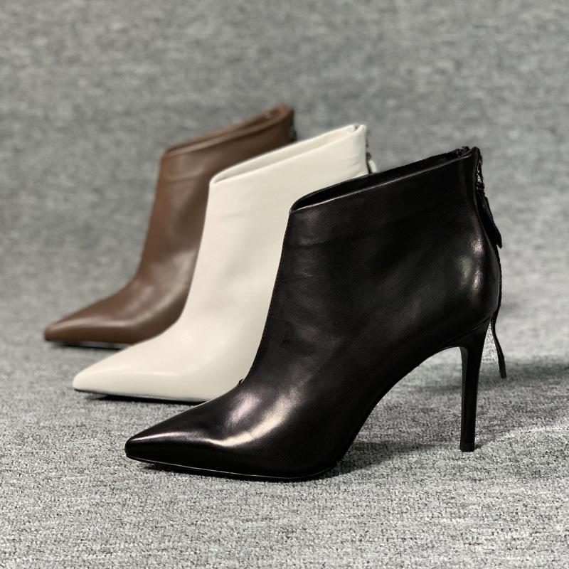 

women boots fashion thin heel back zipper short boots women leather black nude versatile high heels