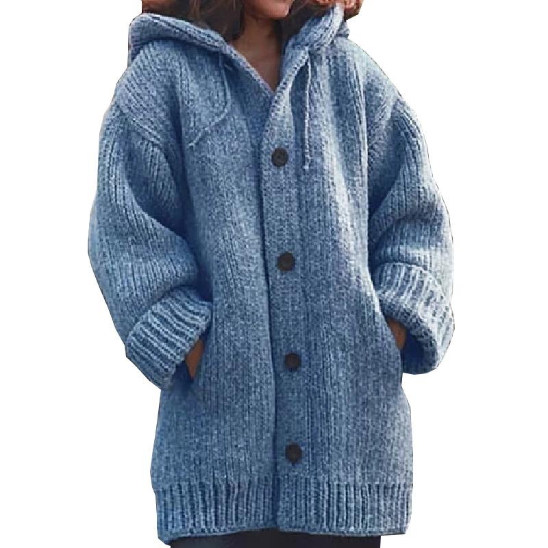 

Autumn Winter Women Buttons Long Cardigan Solid Color Hooded Sweater Long Coat Women Knitting Coat Plus Size 5XL Casual Knitwear, Khaki