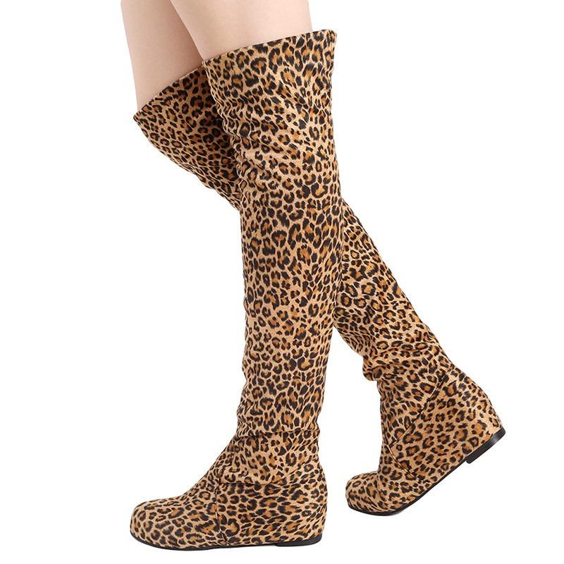 

Women Boots 2020 Autumn Winter Ladies Fashion Flat Bottom Boot Shoes Sexy Over The Knee Boots Suede Thigh High Boot Winter Shoes, Yellow leopard