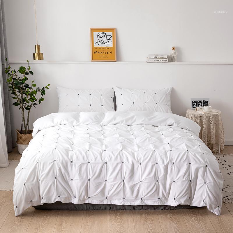 

Pintuck Duvet Cover Set with Pillowcases Home Bed Comforter Cover Luxury Bedding Set Bedclothes King Queen  Size White Black1