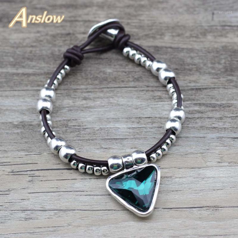 

Charm Bracelets Anslow Autumn Winter Trendy Style Women Couples Lover Leather Bracelet Female Crystal Metal Jewelry LOW0760LB1