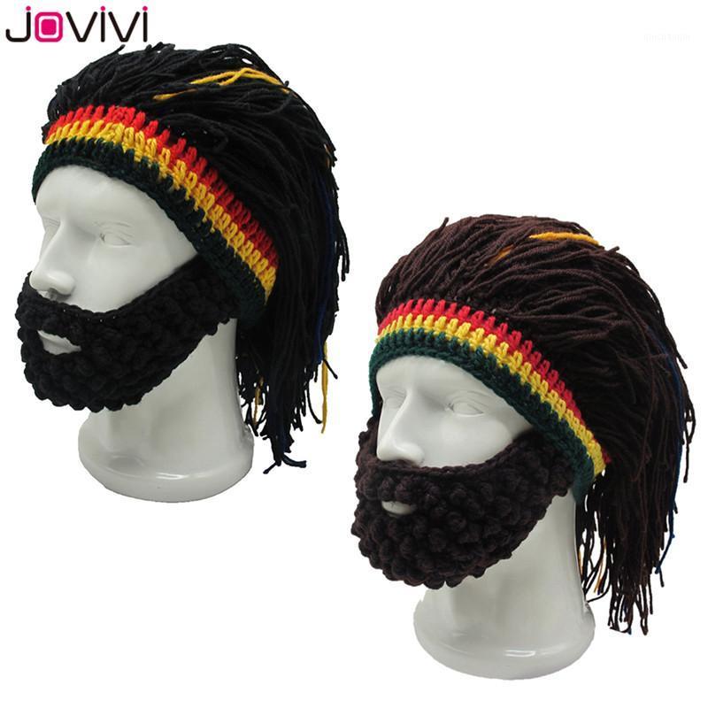 

Jovivi Funny Knit Beanie Beard Hat Rasta Hat with Dreadlocks Handmade Wig Fancy Halloween Caps 2 Colors Wholesale1