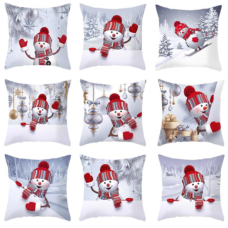 

1Pcs Christmas Polyester Pillowcases Cute Cartoon Snowman Santa Claus Printing Pillow Case Xmas Decorative Throw Pillows, B04