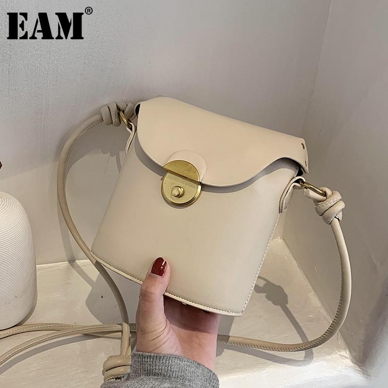 

[EAM] Women New Bucket Small Khaki PU Leather Flap Personality All-match Crossbody Shoulder Bag Fashion Tide 2021 18A1245, Beige