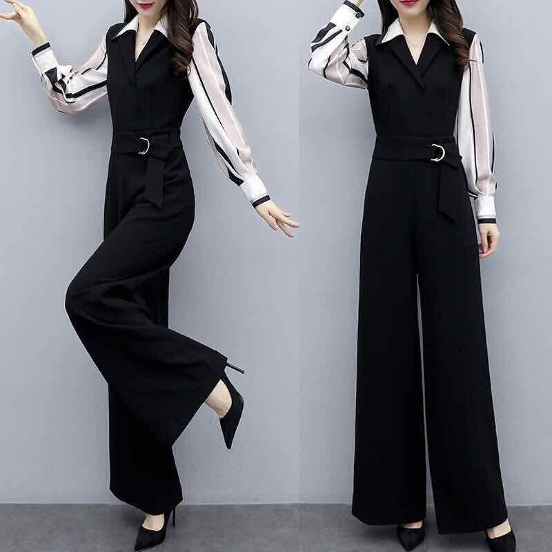 

Women's Coveralls of Lady Office Plus Overalls Spring Summer Lasso-up Long Sleeve G1x0, Black.