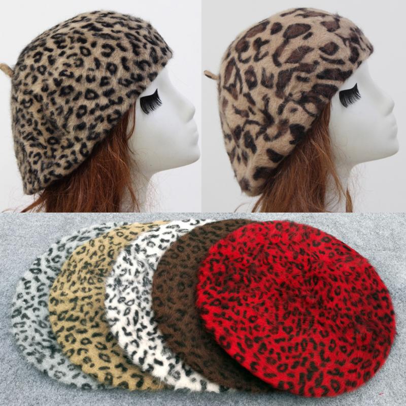 

Berets Outdoor Painter Hats Winter Warm Hat Beautiful Fur Leopard Print Beanie Artist Fashion Vintage Caps Women Beret Cap
