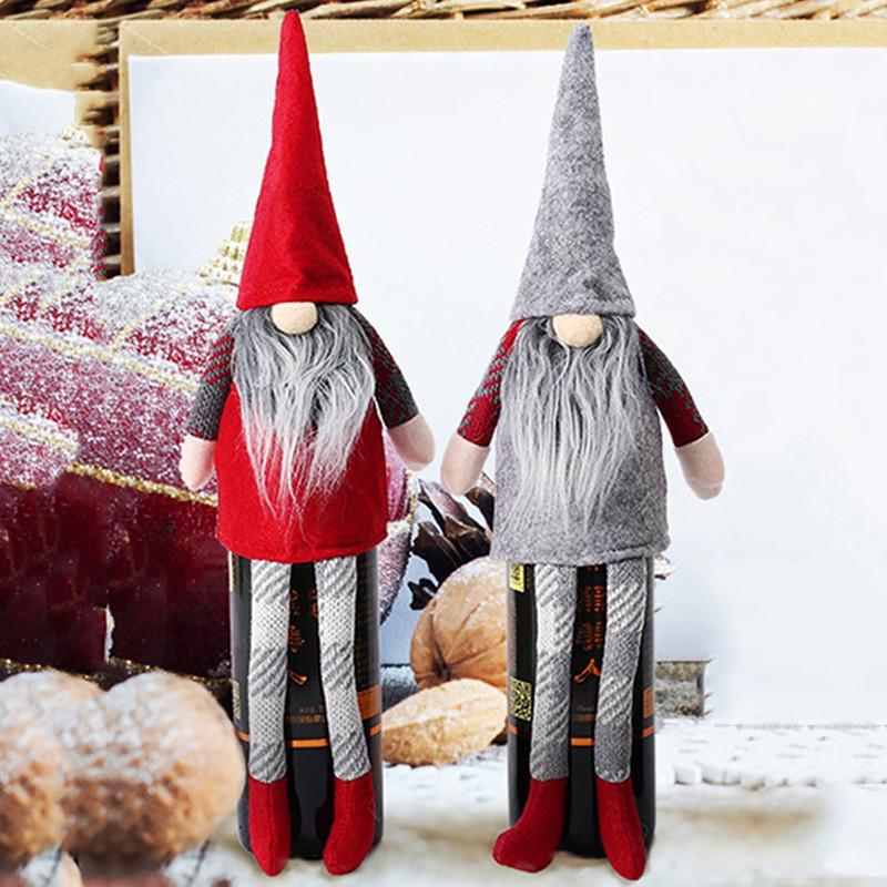 

Christmas Striped Hat Bottle Decoration Cute Sitting Long Leg Elf Festival New Year Dinner Christmas Decorate Home1