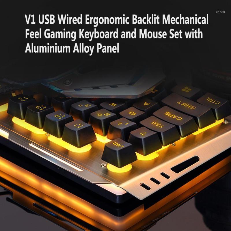 

V1 USB Wired Ergonomic Backlit Mechanical Feel Gaming Keyboard Mouse Set Keyboard Mice Combo For Laptop Desktop PC1