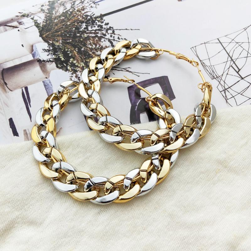 

2021 New Alloy Earrings Woman, Creative Retro Personality Gold And Mixed Color Thick Chain Earrings