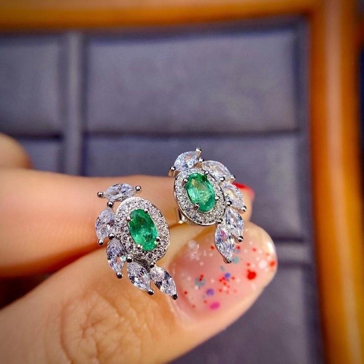 

MeiBaPJ Natural Columbia Emerald Gemstone Leaf Stud Earrings Real 925 Silver Earrings Fine Charm Jewelry for Women