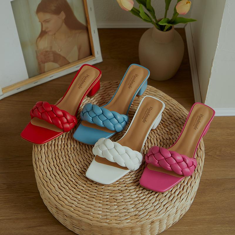 

Slingbacks Slippers Elegant 4cm med Heels Pumps Concise Open-Toed Women shoes 2021 New Fashion Wedding Prom Shoes Woman, Blue