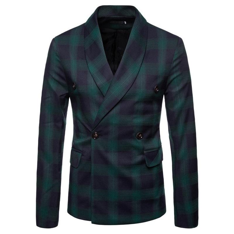 

Men Autumn Winter Lattice Business Slim Blazers Fashion Plus Size Vintage Thick Warm Coat Cotton Casual Streetwear 2020 Clothing, Green grid